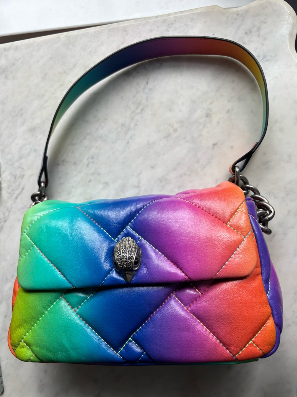 Kurt Geiger Rainbow Quilted Shoulder Bag - Green Blue Purple Pink Orange Red - Picture 7 of 10